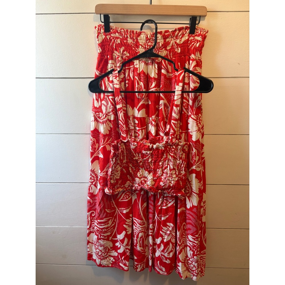 Paper Heart Womens Red Floral Smocked Crop Top and Maxi Skirt 2 Piece Set Large
